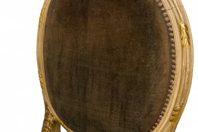 Set of 4 French Louis XVI Style Oval Back Carved Wood Green Velvet Upholstered D