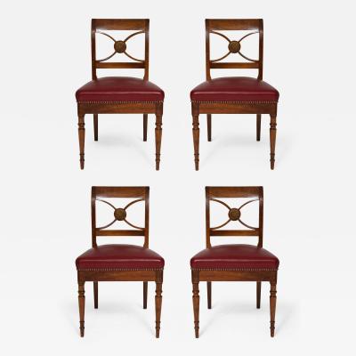 Set of 4 French Midcentury Leather Upholstered Chairs in Maison Jansen Manner