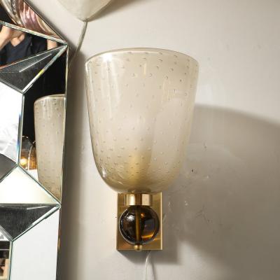 Set of 4 Hand Blown Murano Frosted Glass Sconces W Murine Orbital Drop Detail