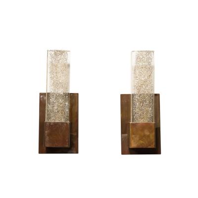 Set of 4 Handblown Murano Sconces in Glass and Antiqued Brass with 24 Karat Gold