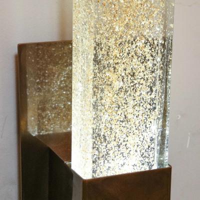 Set of 4 Handblown Murano Sconces in Glass and Antiqued Brass with 24 Karat Gold