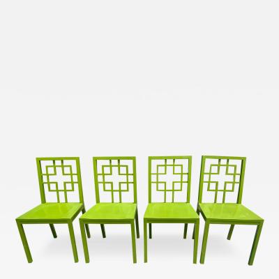 Set of 4 Hollywood Regency Chartreuse Chinoiserie Dining Chairs