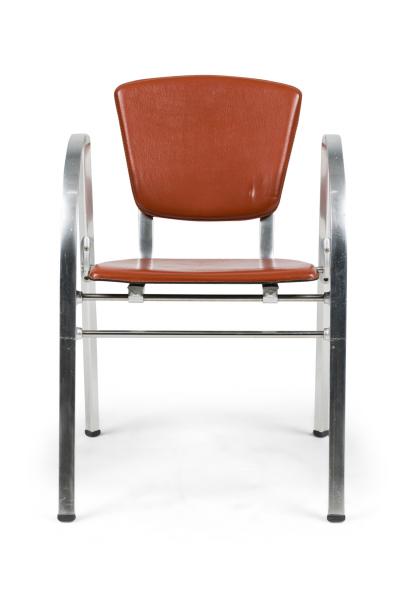 Set of 4 Indecasa Spanish Mid Century Rust Leather and Chrome Arm Chairs