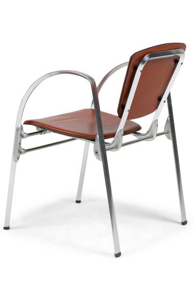 Set of 4 Indecasa Spanish Mid Century Rust Leather and Chrome Arm Chairs