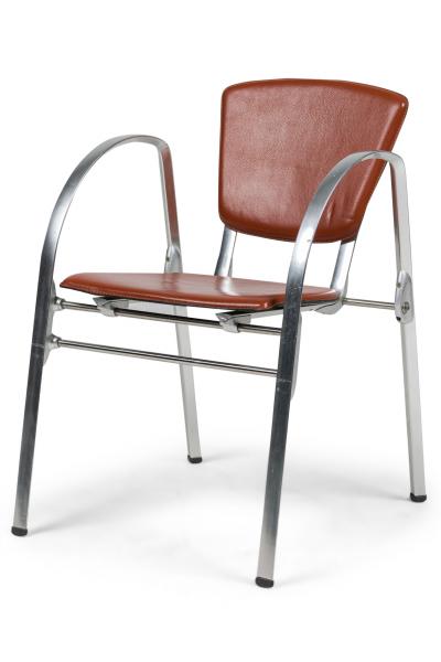 Set of 4 Indecasa Spanish Mid Century Rust Leather and Chrome Arm Chairs