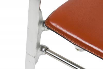 Set of 4 Indecasa Spanish Mid Century Rust Leather and Chrome Arm Chairs