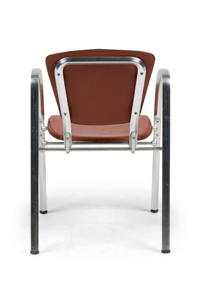 Set of 4 Indecasa Spanish Mid Century Rust Leather and Chrome Arm Chairs