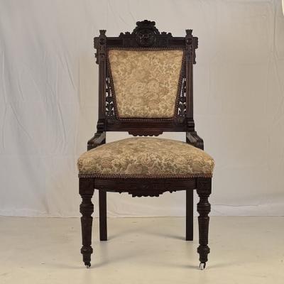 Set of 4 Intricately Carved Eastlake Movement Victorian Dining or Game Chairs