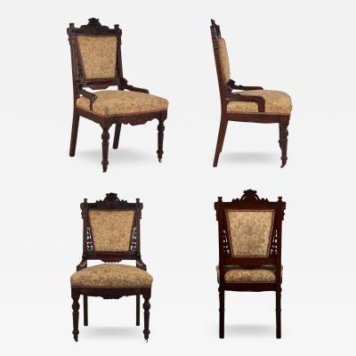 Set of 4 Intricately Carved Eastlake Movement Victorian Dining or Game Chairs