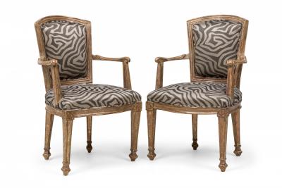 Set of 4 Italian Neo Classic Piedmontese Silver Giltwood Upholstered Armchairs