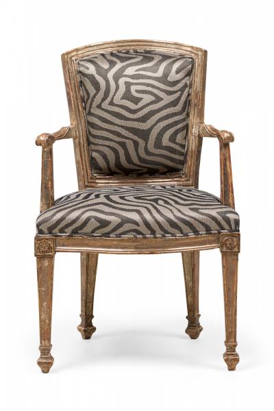 Set of 4 Italian Neo Classic Piedmontese Silver Giltwood Upholstered Armchairs