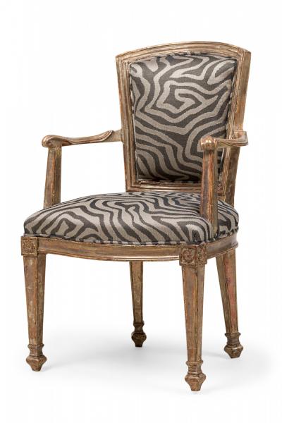 Set of 4 Italian Neo Classic Piedmontese Silver Giltwood Upholstered Armchairs