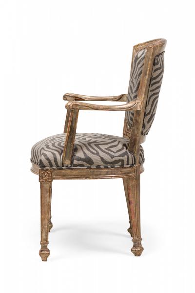 Set of 4 Italian Neo Classic Piedmontese Silver Giltwood Upholstered Armchairs