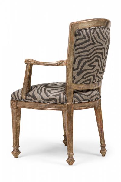 Set of 4 Italian Neo Classic Piedmontese Silver Giltwood Upholstered Armchairs