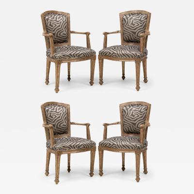 Set of 4 Italian Neo Classic Piedmontese Silver Giltwood Upholstered Armchairs