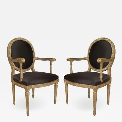 Set of 4 Italian Neo Classic Silver Gilt Arm Chairs