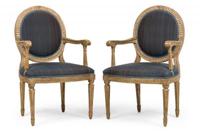 Set of 4 Italian Neo Classic Silver Gilt Arm Chairs