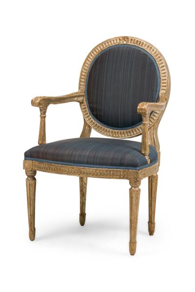 Set of 4 Italian Neo Classic Silver Gilt Arm Chairs