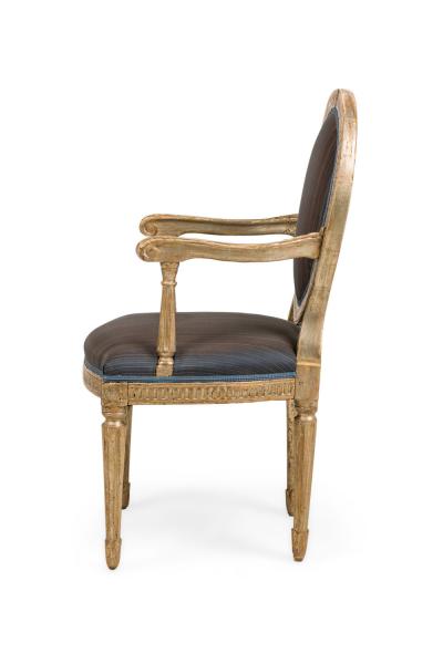 Set of 4 Italian Neo Classic Silver Gilt Arm Chairs