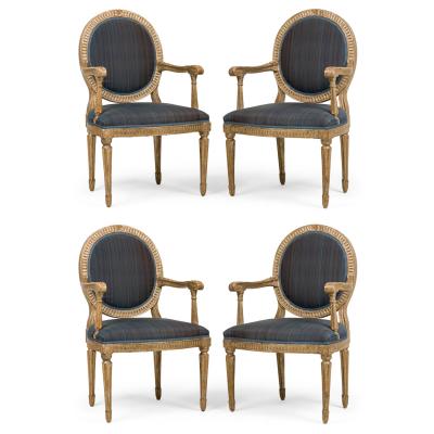 Set of 4 Italian Neo Classic Silver Gilt Arm Chairs