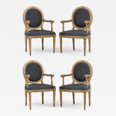 Set of 4 Italian Neo Classic Silver Gilt Arm Chairs