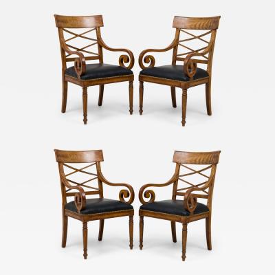 Set of 4 Italian Neo classic Style Leather Upholstered Armchairs