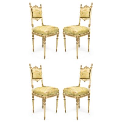 Set of 4 Italian Neoclassic Silk Upholstery Chairs