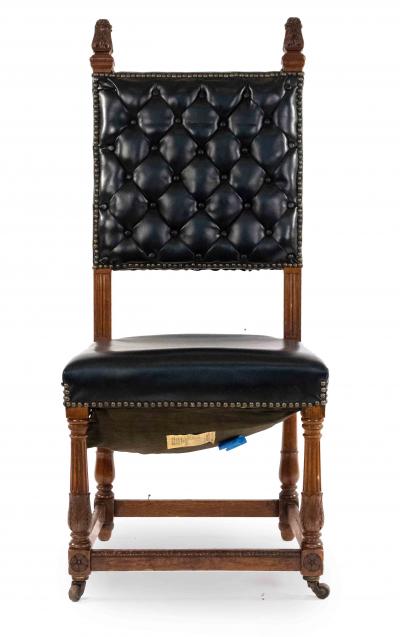 Set of 4 Italian Renaissance Black Leather Side Chairs