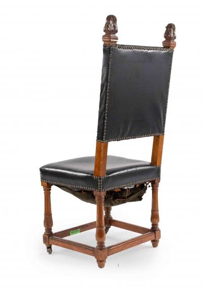 Set of 4 Italian Renaissance Black Leather Side Chairs