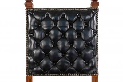 Set of 4 Italian Renaissance Black Leather Side Chairs
