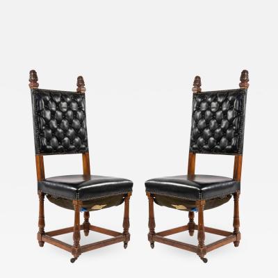 Set of 4 Italian Renaissance Black Leather Side Chairs