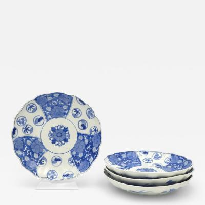 Set of 4 Japanese Arita Imari Blue and White Plates 19th Century