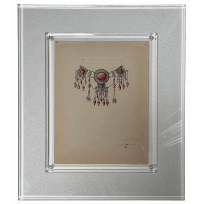 Set of 4 Jewelry and Architecture Watercolors in Lucite Frames