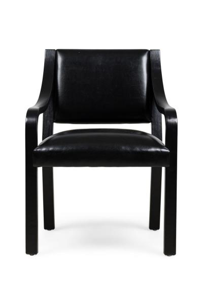 Set of 4 Karl Springer Ltd American Mid Century Black Leather Armchairs