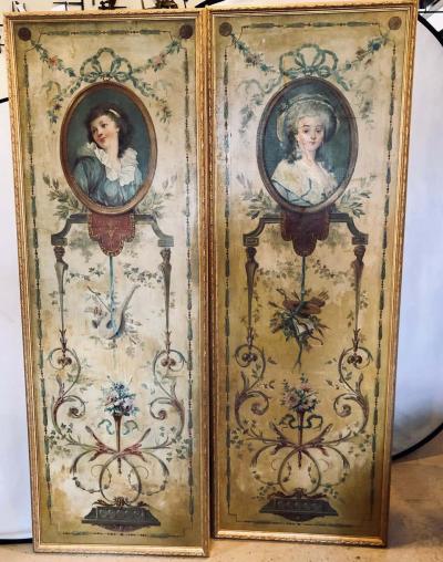 Set of 4 Large French 19th Century Oil on Canvas Wall Panels Trumeau Paintings