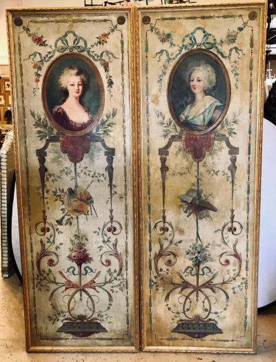 Set of 4 Large French 19th Century Oil on Canvas Wall Panels Trumeau Paintings