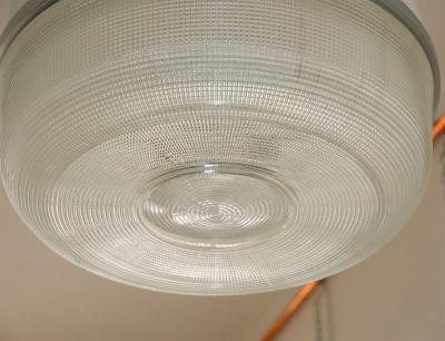Set of 4 Large Molded Glass Industrial Hanging Lights