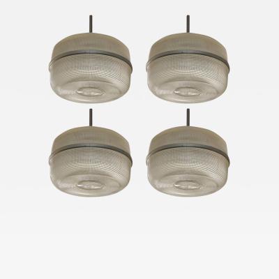 Set of 4 Large Molded Glass Industrial Hanging Lights