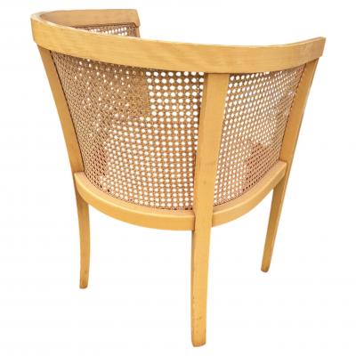 Set of 4 Maple Barrel Back Cane and Upholstered Seat Chairs