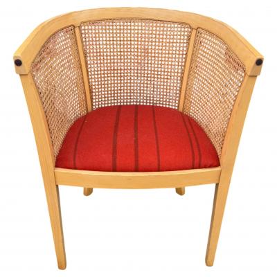 Set of 4 Maple Barrel Back Cane and Upholstered Seat Chairs