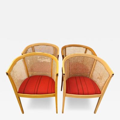 Set of 4 Maple Barrel Back Cane and Upholstered Seat Chairs