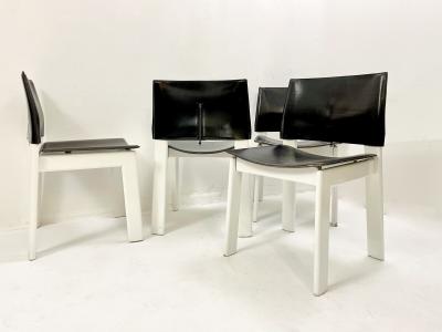 Set of 4 Mid Century Black White Wooden Leather Chairs