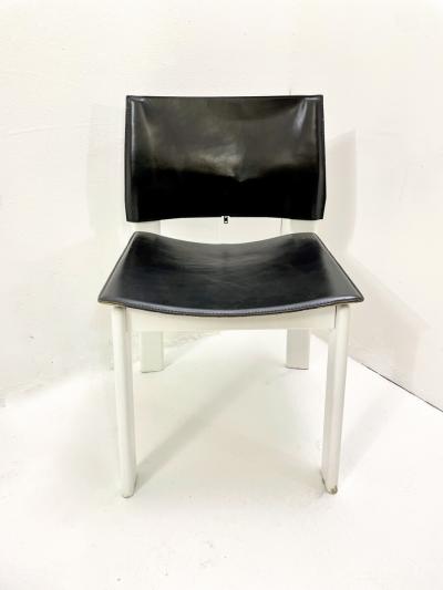 Set of 4 Mid Century Black White Wooden Leather Chairs