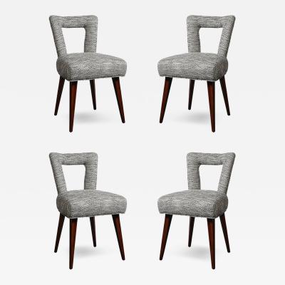 Set of 4 Mid Century Open Back Upholstered Dining Chairs w Splayed Tapered Legs