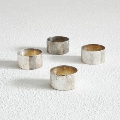 Set of 4 Midcentury Napkin Rings in Patinated Silver