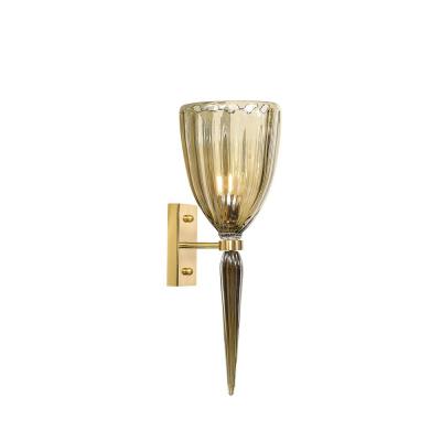 Set of 4 Modern Hand Blown Murano Iridescent Smoked Emerald Glass Fluted Sconces