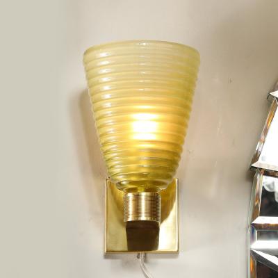 Set of 4 Modern Hand Blown Smoked Peridot Hive Form Murano Glass Brass Sconces