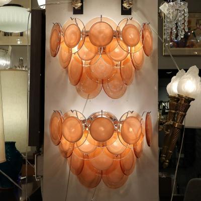 Set of 4 Modernist 14 Disc Sconces in Hand Blown Murano Smoked Apricot Glass