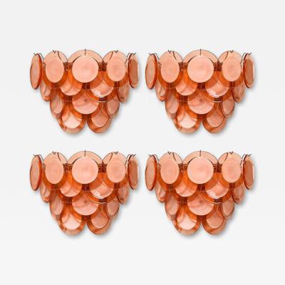 Set of 4 Modernist 14 Disc Sconces in Hand Blown Murano Smoked Apricot Glass