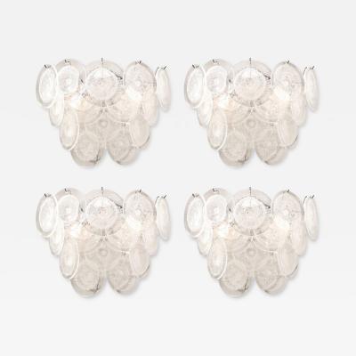 Set of 4 Modernist 14 Disc Sconces in Hand Blown Murano Transparent Glass